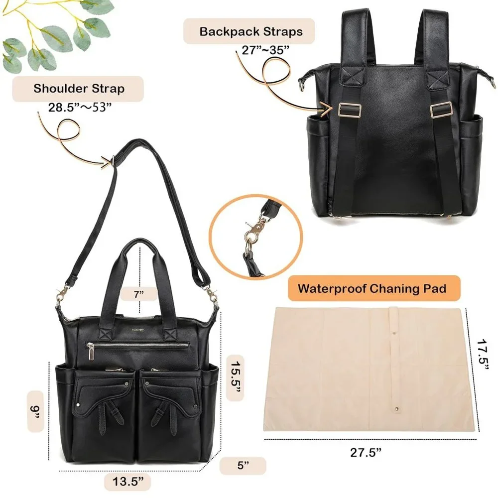 Diaper Bag Backpack Vegan Leather Modern Tote Travel Large Capacity